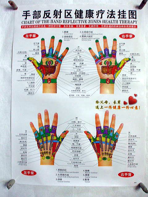 手部反射区健康療法挂図 中国式 手のつぼ図 ポスター