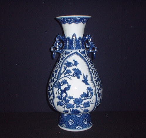 中国 青花 花瓶文 双耳盤口瓶 高さ約58.5cm M R6129F | www.pituca.com.br